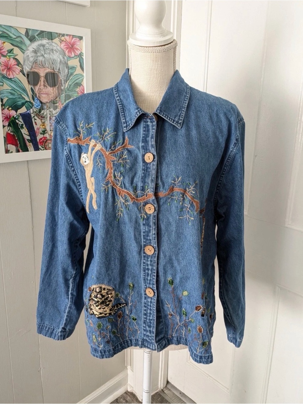 Embroidered Denim Jacket with Safari Motif